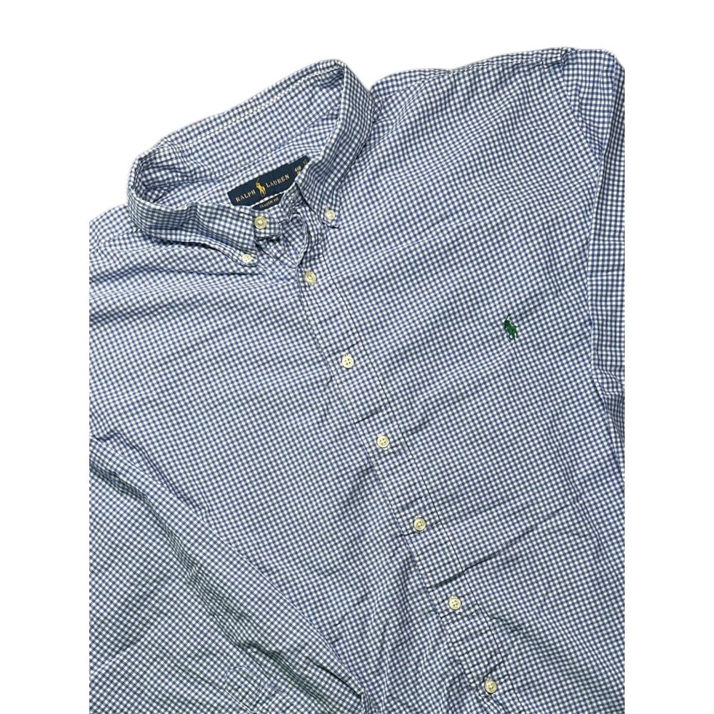 POLO RALPH LAUREN Mens 4XB Long Sleeve Classic Fit Blue Check Logo Button Down